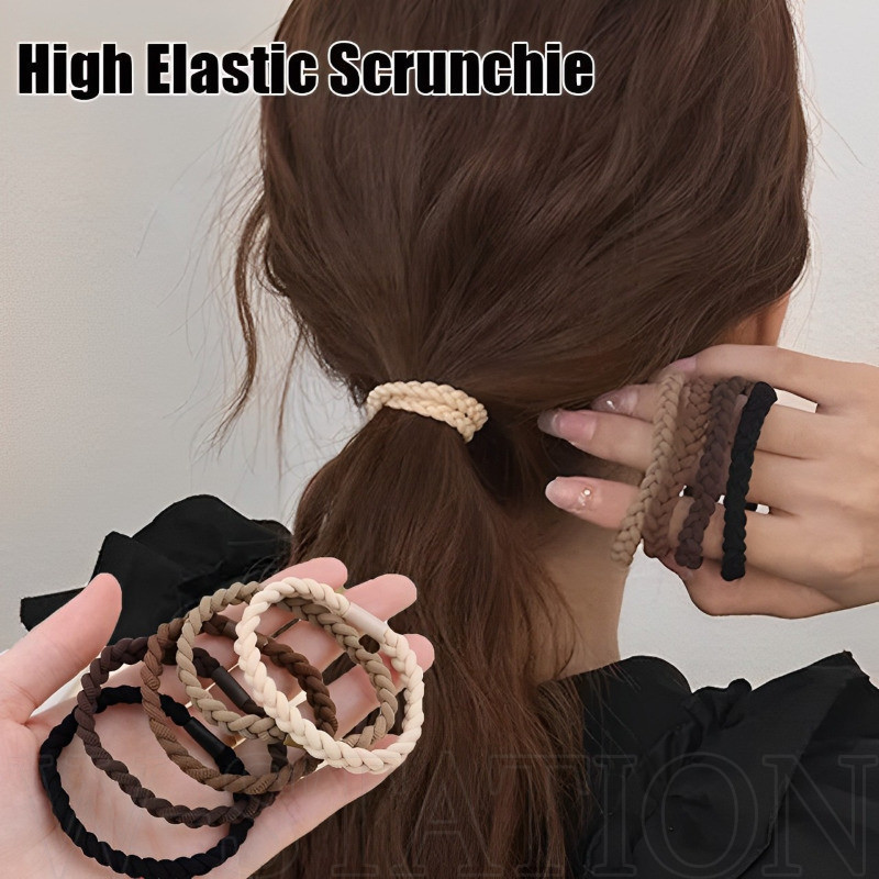 Scrunchie dệt có độ đàn hồi cao - Đơn giản, màu trơn, bền bỉ - Mũ đội đầu dây thời trang - Dây cao su bé gái - Giá đỡ đuôi ngựa - Phụ kiện tóc nữ Mũ đội đầu