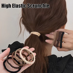 Scrunchie dệt có độ đàn hồi cao - Đơn giản, màu trơn, bền bỉ - Mũ đội đầu dây thời trang - Dây cao su bé gái - Giá đỡ đuôi ngựa - Phụ kiện tóc nữ Mũ đội đầu