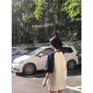 Áo thun ngắn tay raglan phối màu phong cách áo thun nửa tay dáng rộng