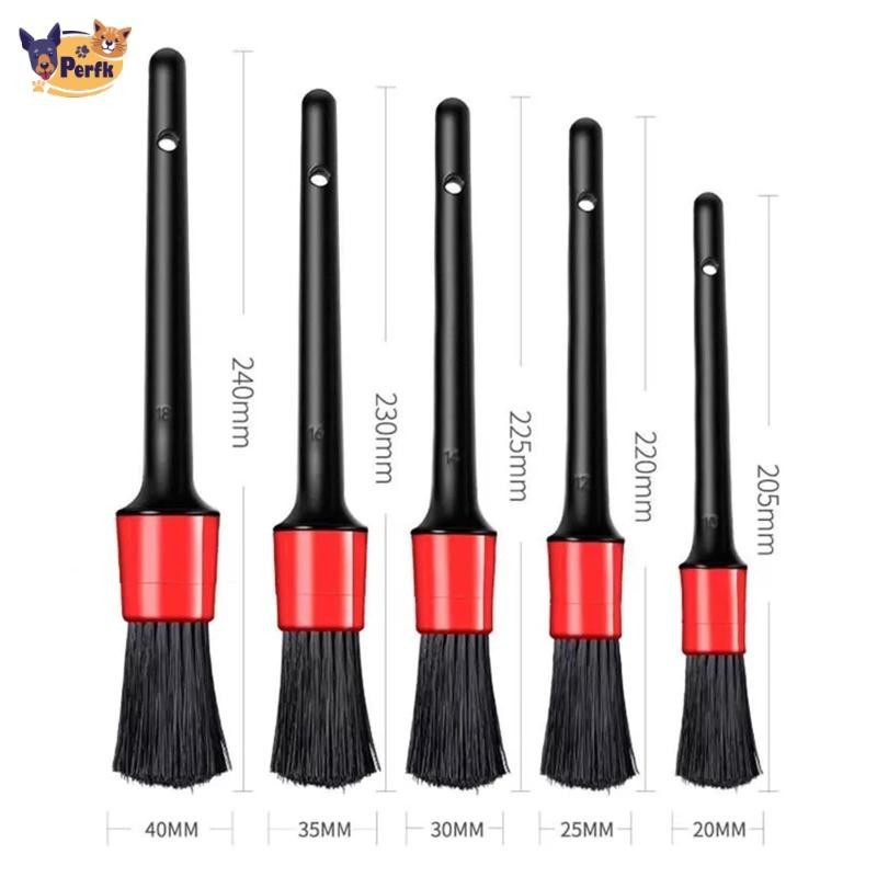 Bộ cọ chi tiết 5 kích thước bàn chải khác nhau Tay cầm ướt & để làm sạch động cơ, bảng điều khiển, bánh xe, nội thất, ô tô, xe máy