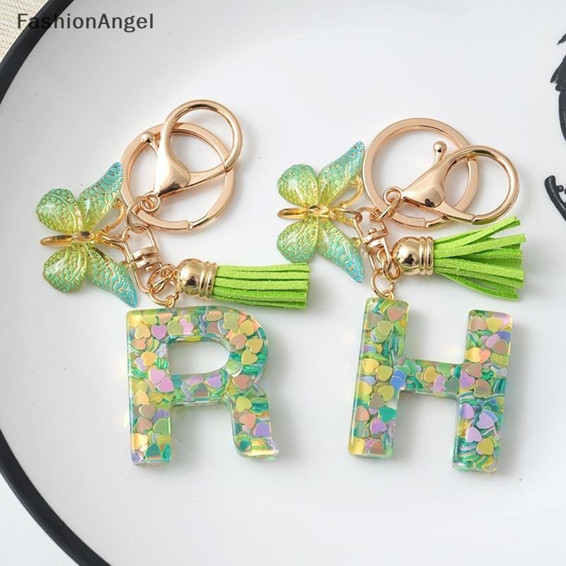 FashionAngel A-Z Ban Đầu Chữ Móc Khóa Xanh Lá Chữ Quyến Rũ Túi Mặt Dây Chuyền Cặp Đôi Chìa Khóa Mặt Dây Chuyền Cho Bạn Bè Quà Tặng VN