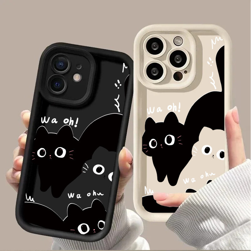Ốp Điện Thoại Cho Samsung Galaxy M34 M31 M51 M30S M23 M20 M11 M15 J4 J6 Plus J8 A10 A01 A02 S20 Ultra Ốp Lưng Động Vật Dễ Thương Mèo Đen Bảo Vệ Camera Hoạt Hình