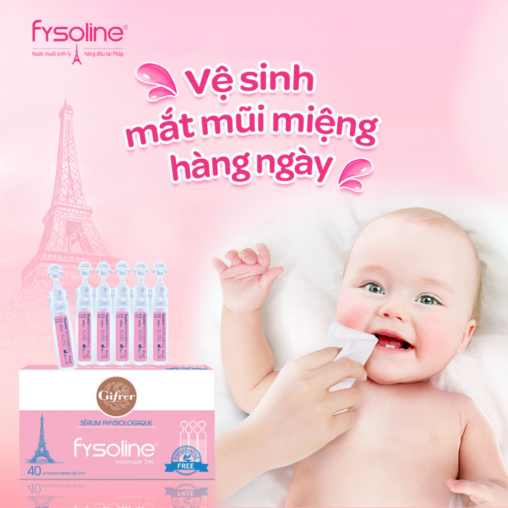 (Date T5.2027)Combo 2 Nước muối sinh lý Fysoline nhập khẩu Pháp vệ sinh mắt, mũi, miệng cho bé (Hộp hồng 40 ống x5ml)
