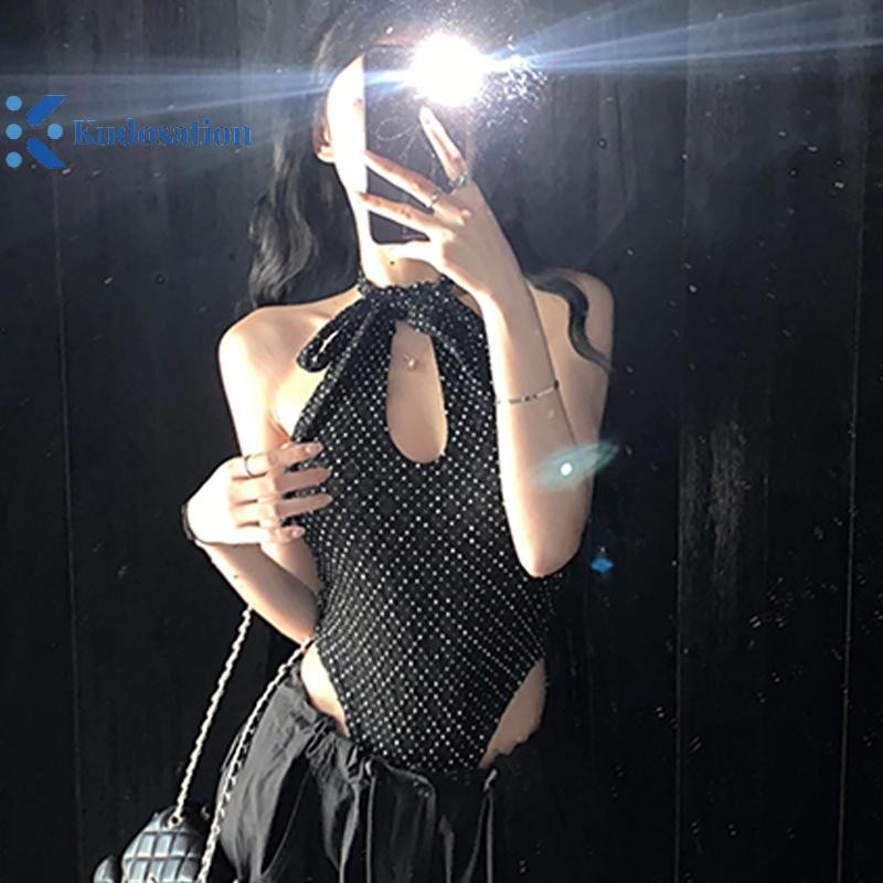 Kudosation Mùa Hè Dây Áo Retro Chấm Bi In Không Đều Lưng Dây Camisole Đẹp
