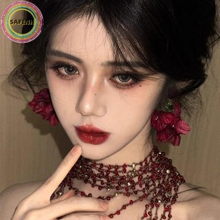 Safenh Lãng Mạn Retro Phóng Đại Hoa Hồng Đỏ Thả Bông Tai Nữ Bầu Không Khí Mô Phỏng Hoa Kỳ Nghỉ Tính Khí Bông Tai VN