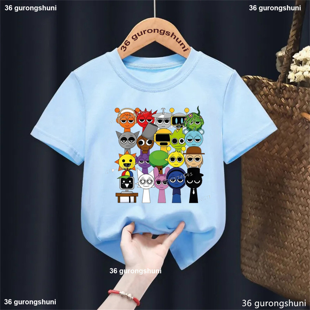 Áo thun trẻ em in hình nhân vật Sprunki Incredibox vui nhộn, áo ngắn tay thời trang cho bé trai và bé gái