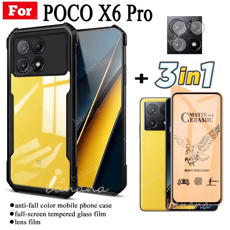 Ốp điện thoại chống sốc 3 trong 1 Poco X6 Pro 5G cho phim mờ gốm Poco X6 5G + Phim ống kính máy ảnh