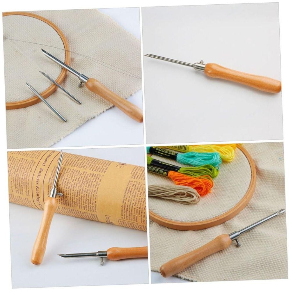Bút thêu ODAKA, Kim khâu tay cầm bằng gỗ Bút thêu đan, Poking Cross Tools Đầu có thể hoán đổi cho nhau DIY Craft Thêu Punch Needle