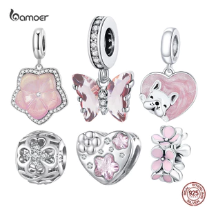 Bamoer Bạc 925 Hoa Quyến Rũ Hoa Anh Đào Trái Tim Động Vật Thú Cưng Hạt Dành Cho Nữ Phù Hợp Với DIY Vòng Tay Vòng Cổ Trang Sức Quà Tặng