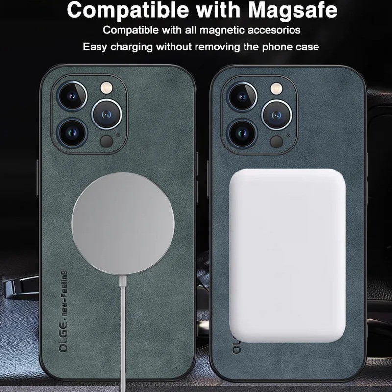 Ốp Da Từ Tính Cho iPhone 15 14 Pro Max 14pro 12 13 Pro Max 11 Vỏ Mềm Chống Sốc Sạc Không Dây Sang Trọng