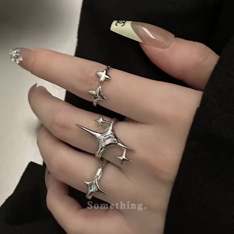 3 Cái / bộ Nhẫn Ngôi Sao Zircon Không Đều Nữ Y2K Cross Star Pha Lê Bắt Đầu Ngọc Trai Nhẫn Gothic Vintage Hình Học Nhẫn Bộ Trang Sức