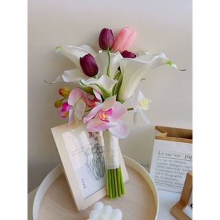 Bó hoa cưới sang trọng Lan, Tulip và Rum chất liệu cao su siêu bền, siêu thực CEVERIA