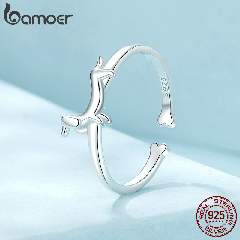 Bamoer 925 Sterling Sliver Nhẫn Dachshund Thiết Kế Chó Tinh Tế Trang Sức Thời Trang Quà Tặng Cho Nữ
