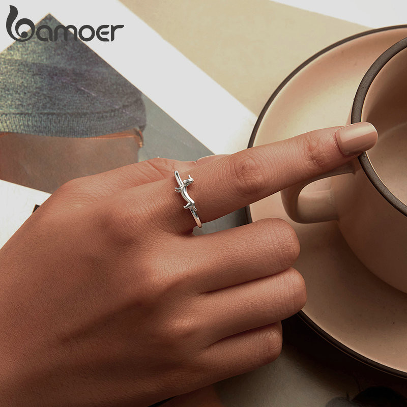 Bamoer 925 Sterling Sliver Nhẫn Dachshund Thiết Kế Chó Tinh Tế Trang Sức Thời Trang Quà Tặng Cho Nữ
