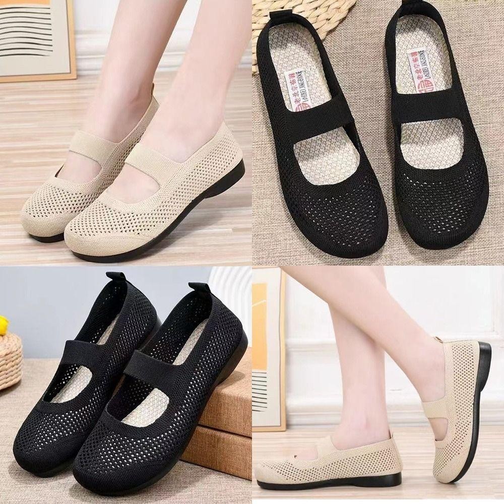 Giày lười nữ mũi vuông BAMBOOB, đế bệt, lưới thoáng khí, gập gọn, đế mềm, phong cách thời trang cho mẹ