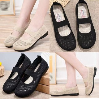 Giày đế bệt nữ WOOLYNOOK, Giày đơn mũi vuông lưới thoáng khí, Đế mềm thời trang rỗng có thể gập lại Giày thường ngày cho mẹ dành cho nữ