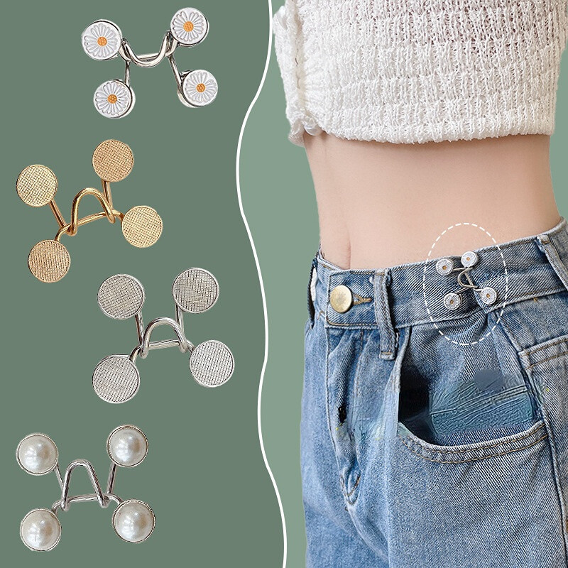 Thắt lưng không cần móng tay Quần jean có thể tháo rời Eo có thể thu vào Điều chỉnh lớn và nhỏ Nút kim loại Nút thắt lưng Phụ kiện quần áo thời trang