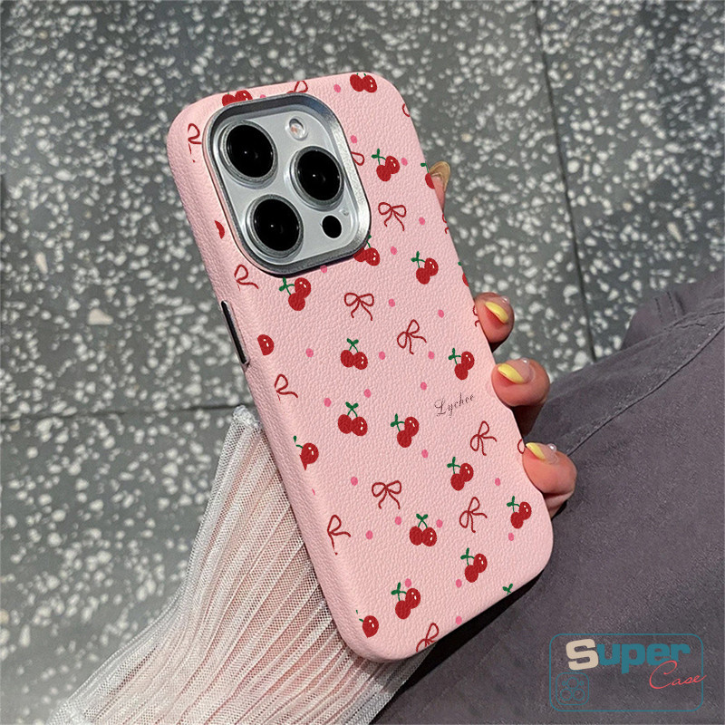 Phim hoạt hình toàn màn hình Sweet Cherry Vỏ nơ dễ thương Tương thích cho IPhone XR 11 15 16 13 12 Pro MAX X XS MAX 15 14 16 Plus Vỏ mềm da họa tiết sang trọng