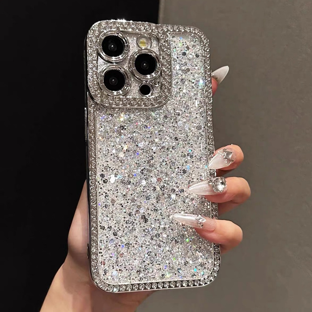 Ốp Điện Thoại Mạ Lấp Lánh Kim Cương Sang Trọng Cho iPhone 16 Pro Max 15 Pro Max 14 13 12 11 Pro Max Vỏ Bảo Vệ Chống Sốc