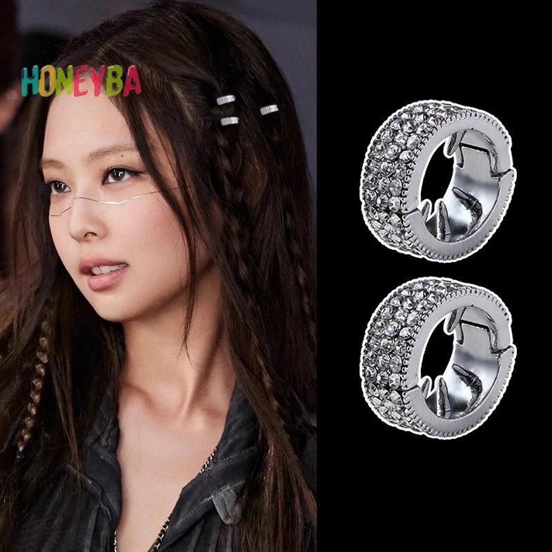 < Honeyba > Flash Bạc Tròn Khóa Tóc Cá Tính Hip Hop Ngọt Ngào Mát Bẩn Tóc Kẹp Tóc