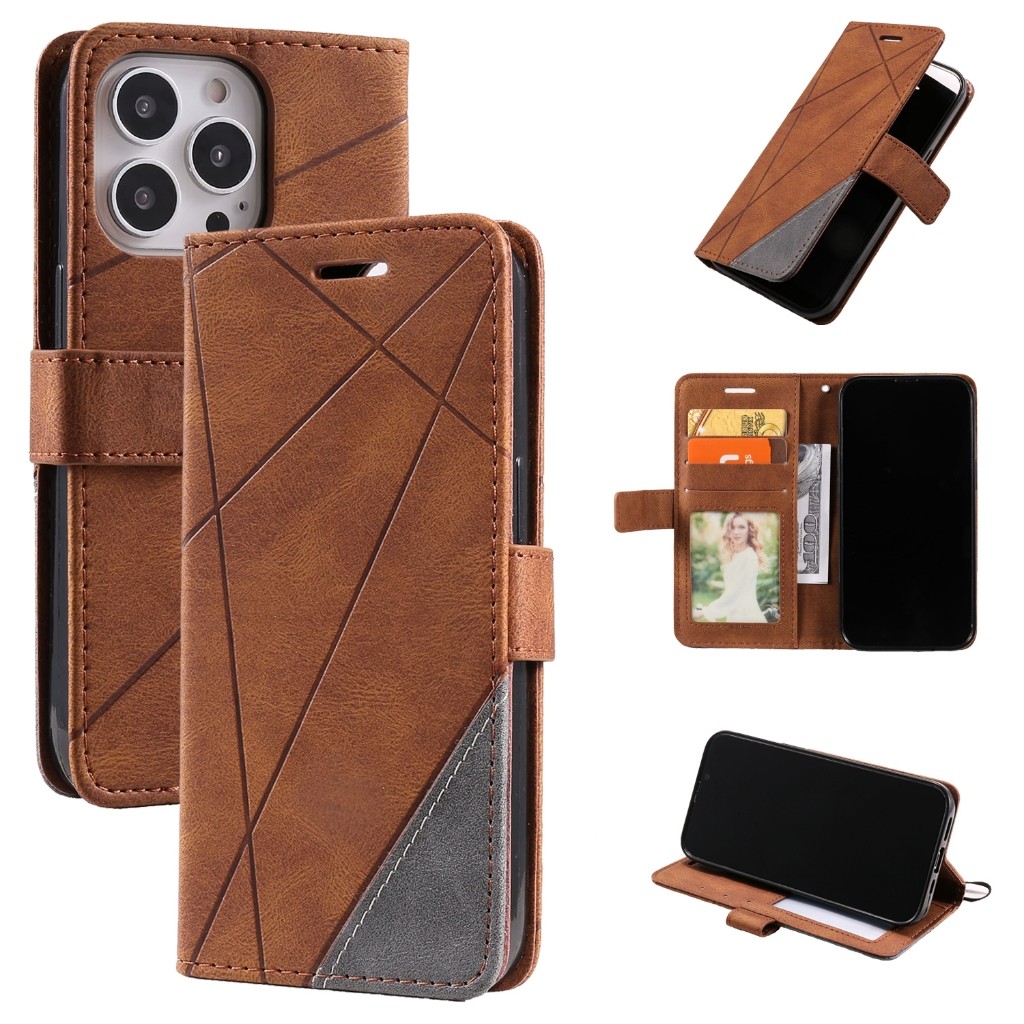 Dành Cho iPhone 12 13 mini 11 14 Pro Max 6 6s 7 8 Plus SE 2020 2022 XR X XS Bao Da Ghép Màu Ví Điện Thoại Có Khe Cắm Thẻ TPU Mềm Ốp Lưng Vỏ Dây Đeo Tay