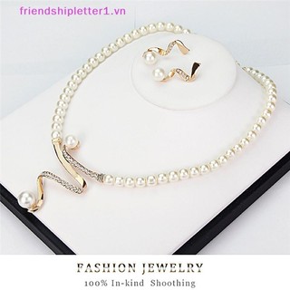 {Fh Fashion} Bộ trang sức bông tai vòng cổ đính đá ngọc trai dành cho nữ mới.