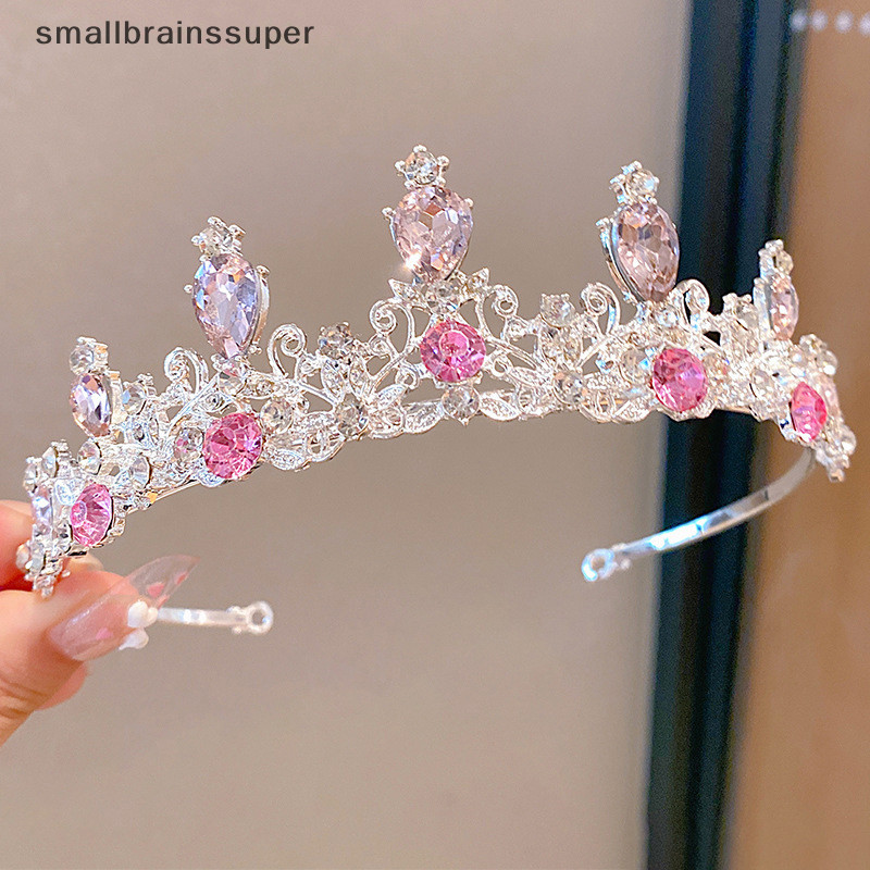 Smallbrainssuper 2023 Phụ Nữ Mới Bé Gái Màu Bạc Vương Miện Mũ Pha Lê Hàn Quốc Tiara Thời Trang Sinh Nhật Kim Cương Giả Vương Miện Phụ Kiện Tóc SBS