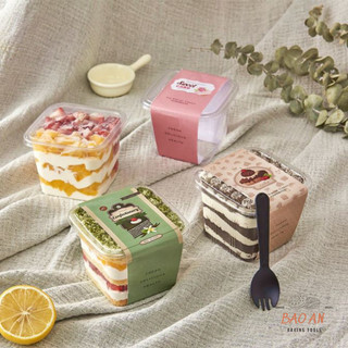 50 Hộp Nhựa Pet Vuông B10-8 đựng Bánh Tiramisu, Mousse Bánh Lạnh,Pudding