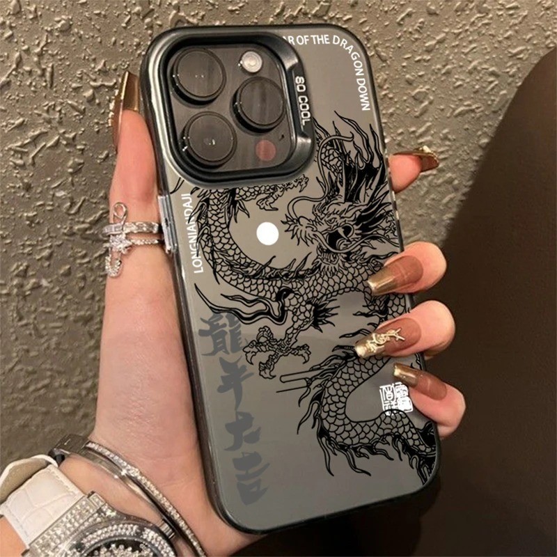 Ốp Lưng Mạ Điện Mờ Màu Rồng Sang Trọng Cho iPhone 15 14 13 12 11 Pro Max X XR XS Max 7 8 Plus SE2 Vỏ Cứng Mờ Laser Chống Sốc