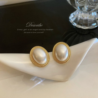 Pháp Retro Hepburn Phong Cách Baroque Bông Tai Ngọc Trai Hình Bầu Dục Nữ