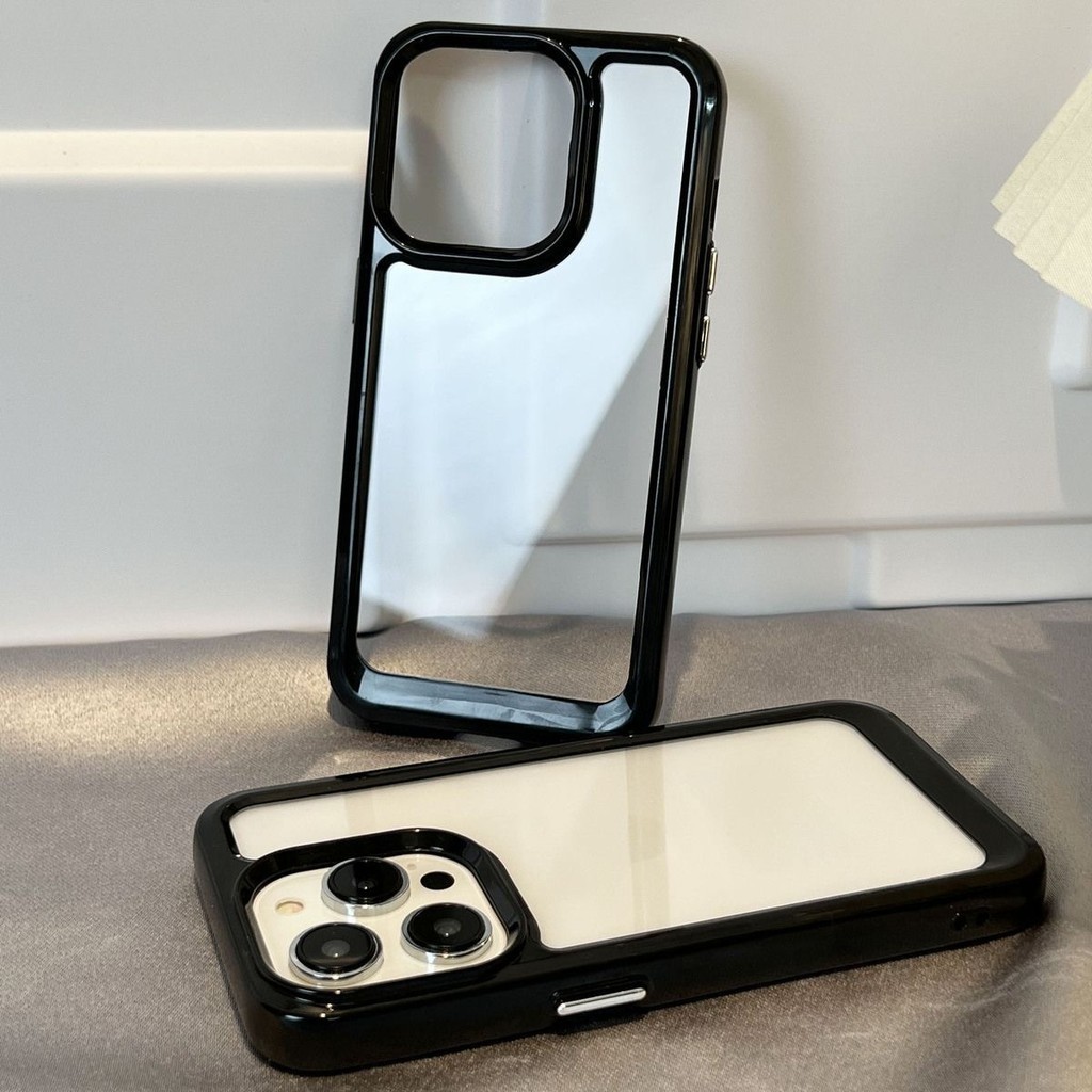 Ốp Điện Thoại Trong Suốt Không Gian Cho Oppo Reno 10 11 7 8 Z 7z 8z 8T 5G A58 A78 A79 A98 A57 A57S A77 A77S Realme 11 Pro Plus 8 5G Chống Sốc Cứng Dày Trong Suốt Vỏ Điện Thoại Màu Đen
