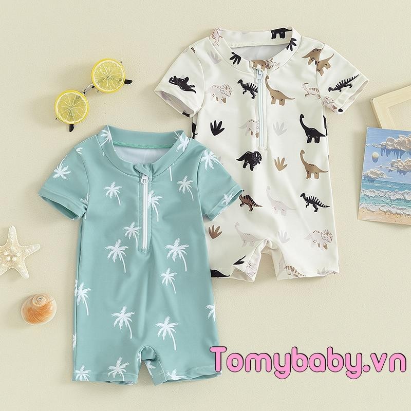 Bé Trai Đồ Bơi Mùa Hè Cây / Khủng Long In Dây Kéo Tay Ngắn Áo liền quần Đồ Bơi Đi Biển Thường Ngày Bộ Đồ Tắm