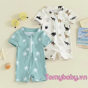 Bé Trai Đồ Bơi Mùa Hè Cây / Khủng Long In Dây Kéo Tay Ngắn Áo liền quần Đồ Bơi Đi Biển Thường Ngày Bộ Đồ Tắm
