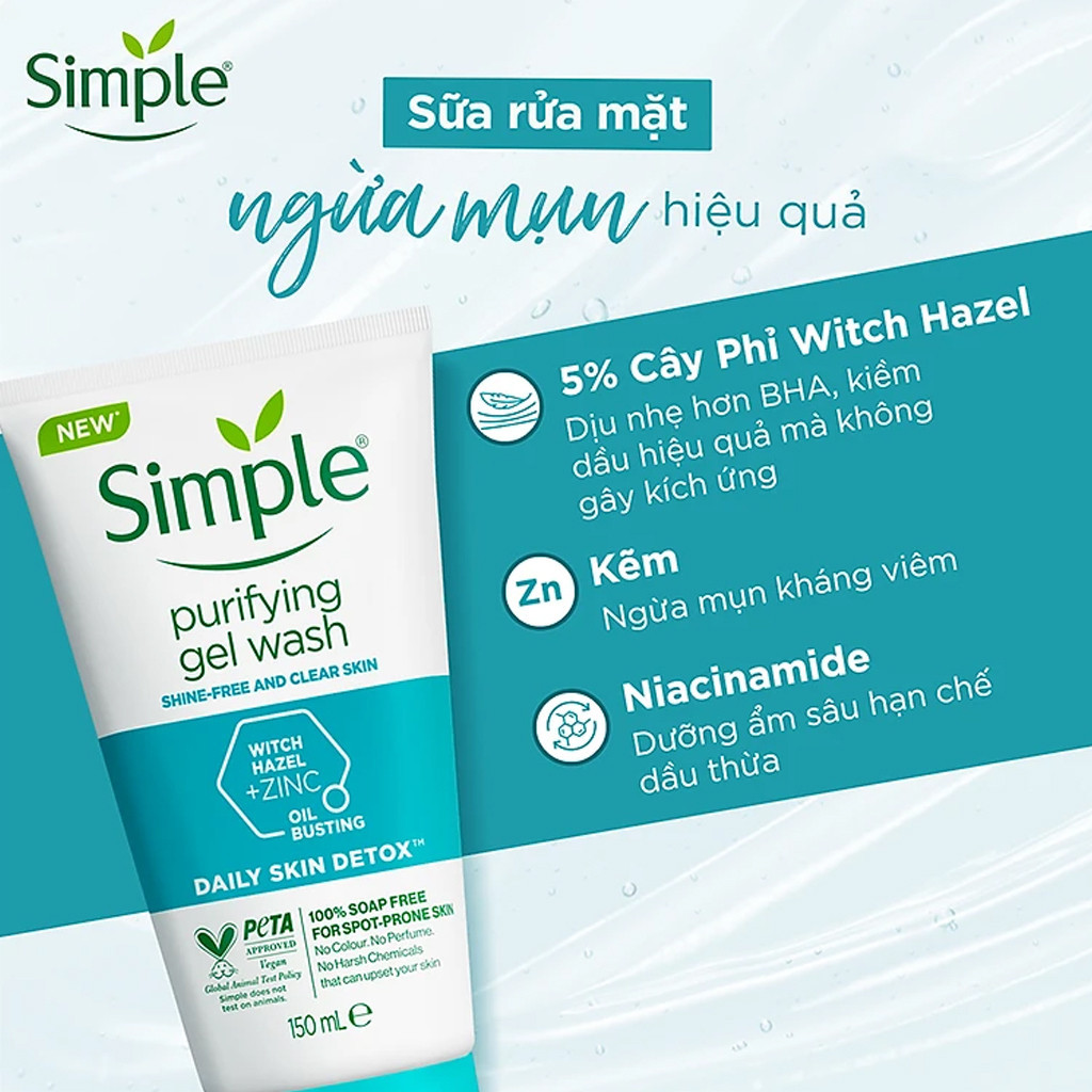 Sữa Rửa Mặt Simple Gel Kind To Skin Refreshing Facial Wash Gel 150ml - Anh Quốc