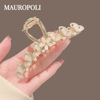 Mauropoli Kẹp Tóc Cá Mập Hoa Cao Cấp Đầu Lưng Nữ, Phong Cách Mới, Sẵn Sàng