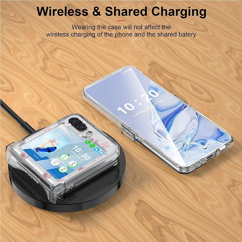 Hoa Tình Yêu Họa Tiết Trái Tim Trong Suốt Samsung Galaxy Z Flip 5 4 3 Trong Suốt Cứng PC Gấp Ốp điện thoại Cho Samsung Z Flip5 Flip4 Flip3