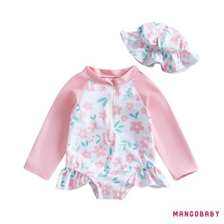 Mg-toddler Bé Gái Rash Guard Áo Liền Quần Dài Tay In Hoa Cho Bé Ruffle Bộ Đồ Tắm