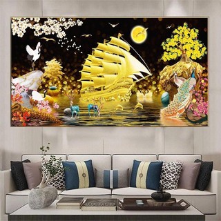 Tranh 60x120cm Tranh Treo Tường Phong Thuỷ Mừng Khai Trương, Tân Gia Trang Trí Phòng Khách - Tranh Laminate Tráng Gương
