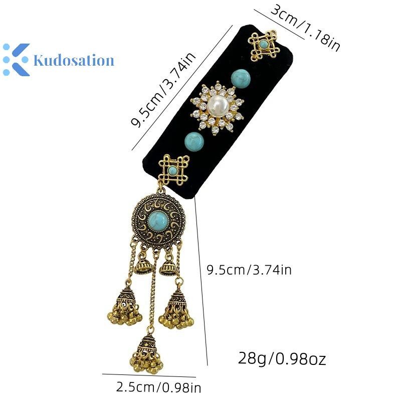Kudosation Dây Xích Dài sel Kẹp Tóc Cho Nữ Hoa Chuông Hình Kẹp Tóc Cô Dâu Cưới Dân Tộc Tóc Trang Sức