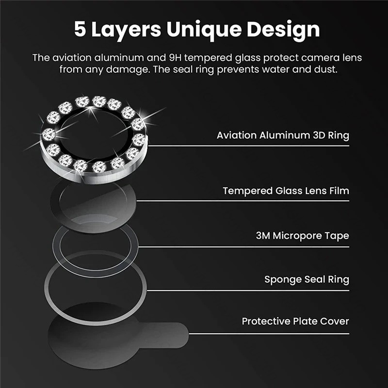Bling 3D Kim Cương Kim Loại Camera Vòng Bảo Vệ Cho Samsung S25 Ultra S24 S23 S22 Plus S24 FE 5G HD Kính Cường Lực Hợp Kim Nắp Ống Kính