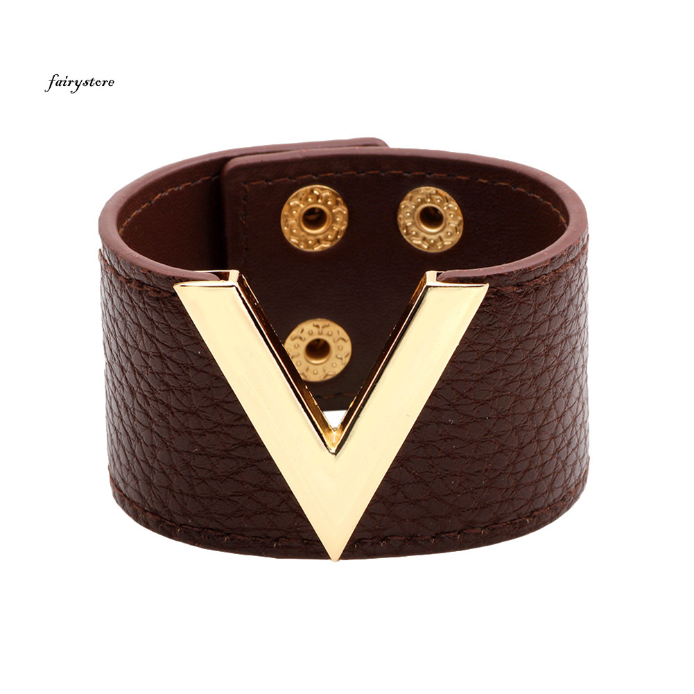 Fairystore| Phụ Nữ Rộng Hình Chữ V Vòng Tay Vòng Tay Dây Đeo Tay Thời Trang Nút Dự Tiệc Trang Sức Quà Tặng