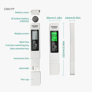 Cminyp Máy đo nước 3 trong 1 TDS EC Máy kiểm tra nhiệt độ Bút LCD Bộ lọc tinh khiết Chất lượng vinh quang