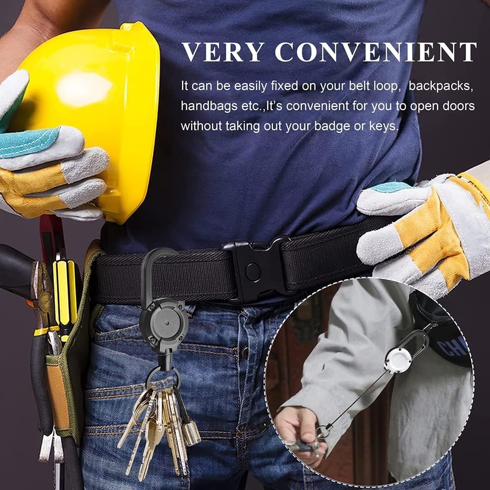 Móc Carabiner có thể thu vào hạng nặng - Kẹp dây kéo dây vòng ba lô - Móc khóa lò xo leo núi Giá đỡ huy hiệu ID - Dây xích chuyên nghiệp Móc khóa kéo làm việc