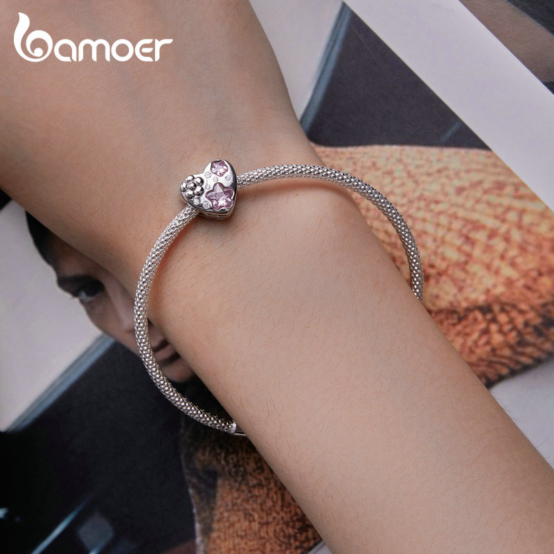 Bamoer Bạc 925 Hoa Quyến Rũ Hoa Anh Đào Trái Tim Động Vật Thú Cưng Hạt Dành Cho Nữ Phù Hợp Với DIY Vòng Tay Vòng Cổ Trang Sức Quà Tặng