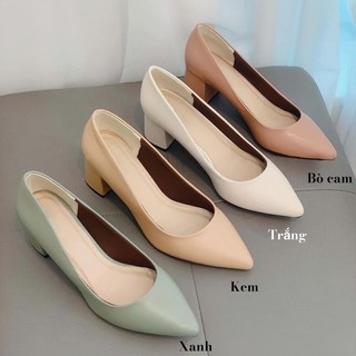 Giày cao gót nữ cao 5cm  đế vuông đơn giản tôn dáng Giày Bánh Bèo mã THOMER Shoes