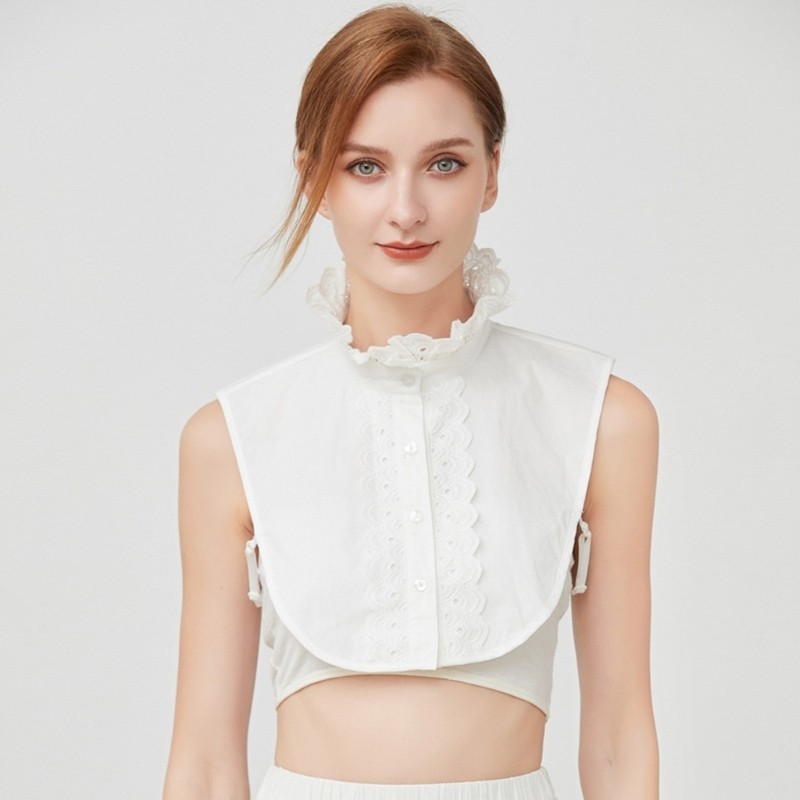 Dasbsug Áo Sơ Mi Trắng Thời Trang Nữ Thanh Lịch Xù Ren Nửa Áo Cổ Giả Crop Top
