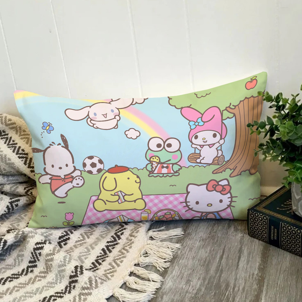 Phim hoạt hình Sanrio Family Hình chữ nhật Vỏ gối bằng vải Polyester in một mặt Trang trí nội thất Món quà tốt nhất (Không có lõi)