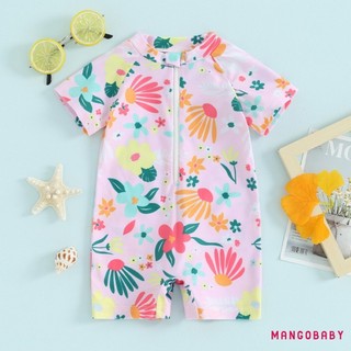 Mg-toddler Bé Gái Rash Guard Đồ Bơi Rompers Dây Kéo Tay Ngắn In Hoa Trẻ Em Bộ Đồ Tắm Cho Bé Đồ Bơi