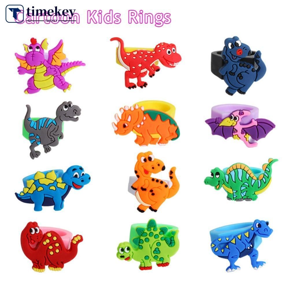 Timekey 5 Chiếc Hoạt Hình Dễ Thương Khủng Long Trẻ Em Nhẫn Kawaii Trẻ Em Bé Trai PVC Nhẫn Trẻ Em Trang Sức Lễ Hội Quà Tặng A2C9