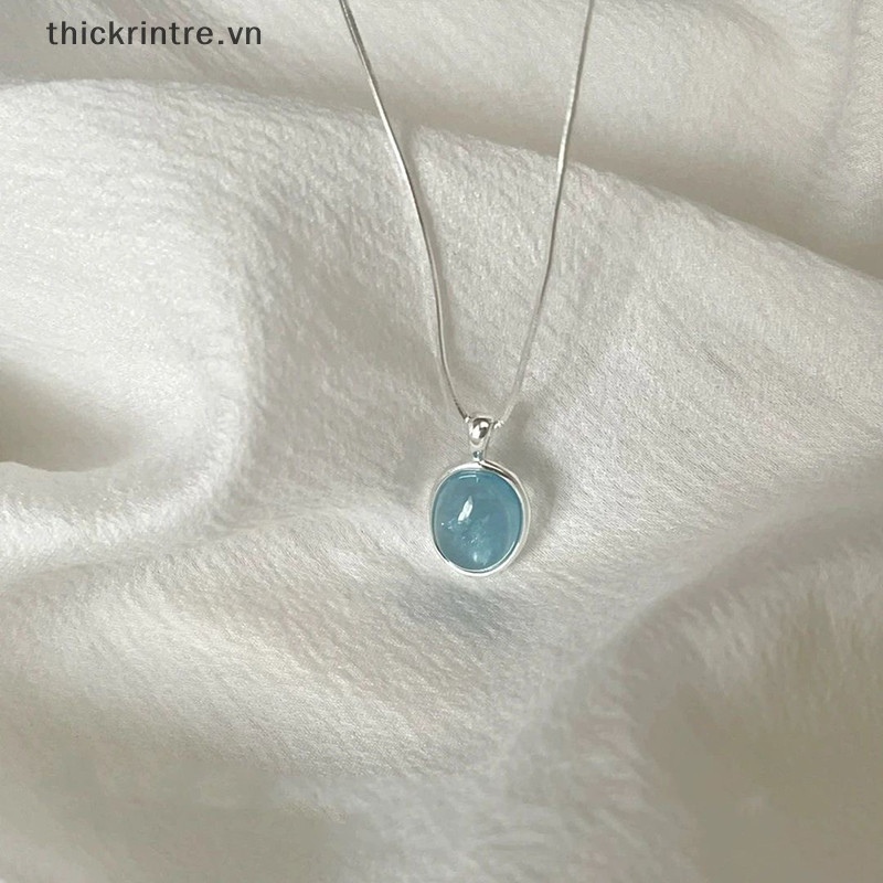 Thi Đơn Giản Retro Hình Bầu Dục Aquamarine Mặt Dây Chuyền Vòng Cổ Nữ Cô Gái Rắn Dây Chuyền Vòng Cổ Tính Khí Thời Trang Trang Trang Sức Quà Tặng VN
